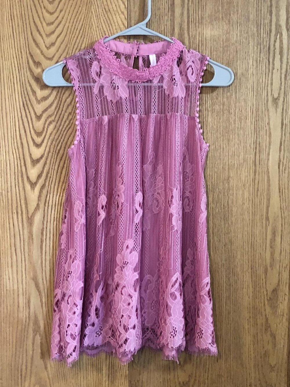 Pink Coquette Lace Sleeveless Size S Mock Neck Floral Boho Festival Babydoll Top
